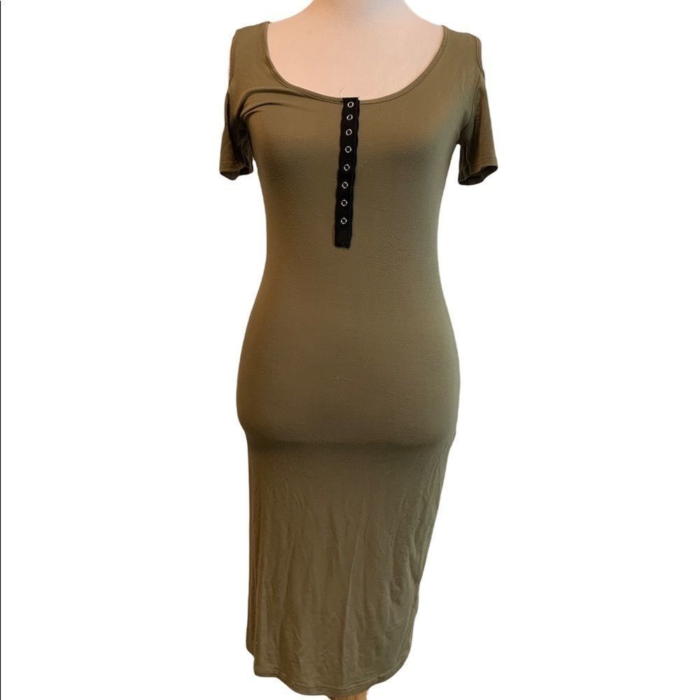 Heart Hips | Olive Green Open Shoulder Dress